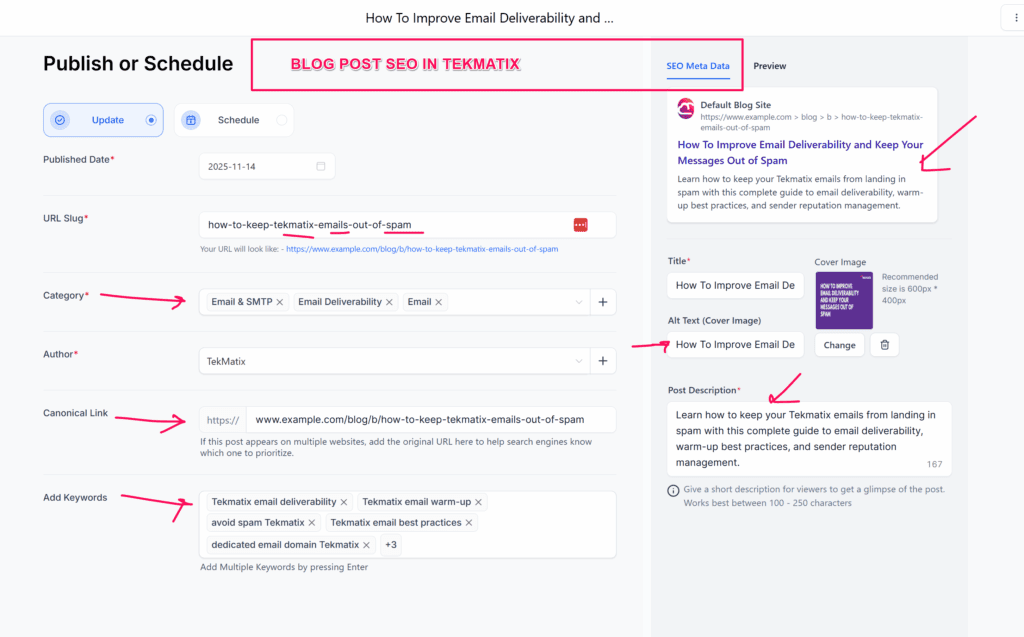 Blogging SEO in Tekmatix