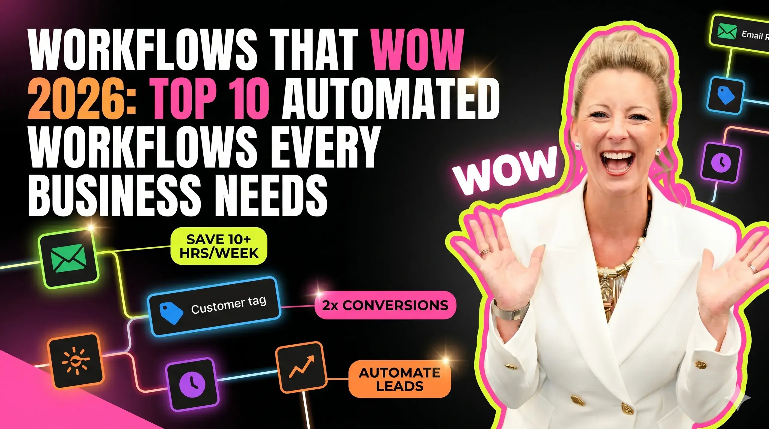 WORKFLOWS THAT WOW 2026: Top 10 Automated Workflows That Every Business Should Have (& HOW To Make Them) - sarahcordiner.com/events