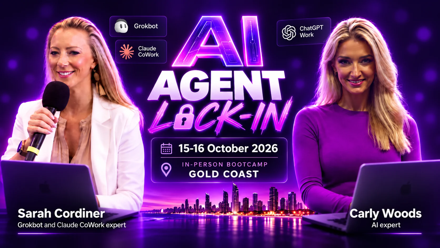 AI agent lock in Gold Coast with Sarah Cordiner Carly Woods AI