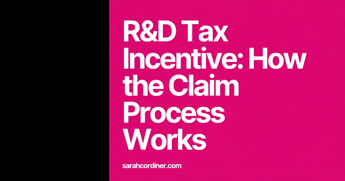 Bold magenta and black thumbnail with the headline 'R&D Tax Incentive: How the Claim Process Works' in white sans-serif text