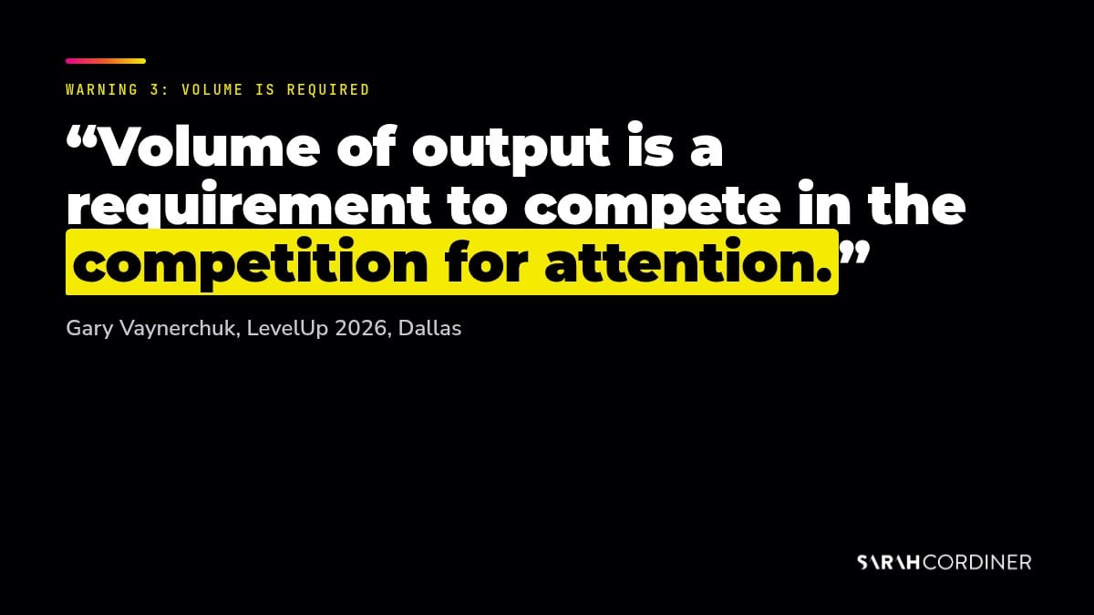 Gary Vee content volume quote: volume of output is a requirement to compete in the competition for attention