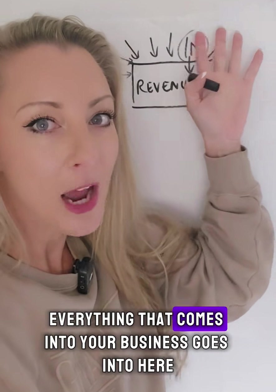 Sarah Cordiner explains the Profit First system on a whiteboard: every payment goes into one revenue account first